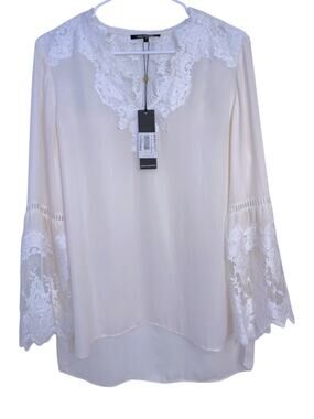 Kobi Halperin Carolina Blouse Ivory Silk Women’s M Bell Sleeve Lace Career NEW